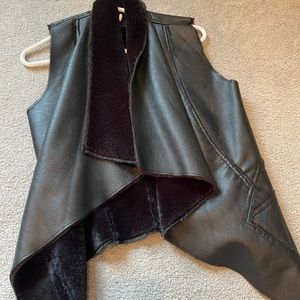 Black leather fur vest